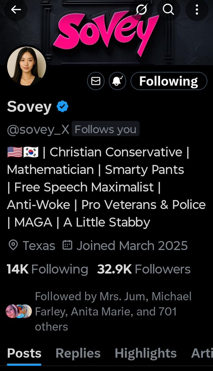 If you're not you should. <a href="/sovey_X/">Sovey</a> is a great follow. Smart, witty and almost tall enough to ride roller coasters.