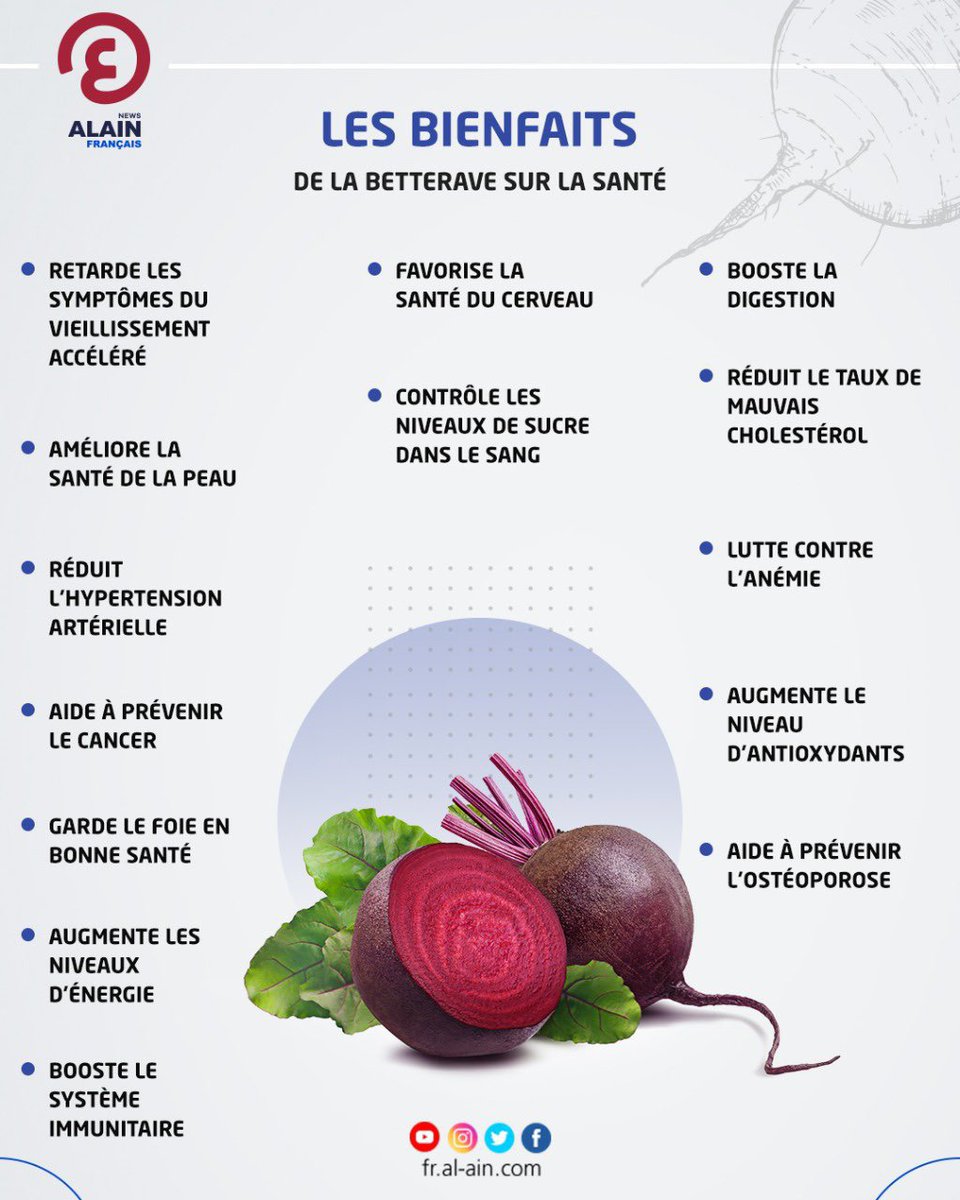 pres_reine's tweet image. ♦️Vous consommez souvent des betteraves? 

Les bienfaits :
♦️Aide pour la force musculaire 
♦️Anticancer
♦️Purifie le sang
♦️Aide contre la rétention d’eau 
♦️Détox
♦️Boost le système immunitaire 
♦️Réduit l’hypertension artérielle 
♦️Améliore les performances sportives…