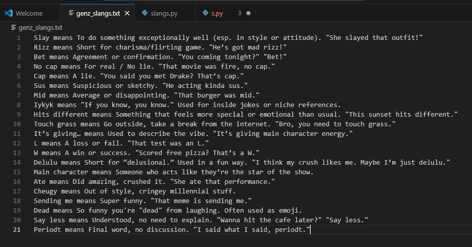 GaganCommits's tweet photo. Day 10 of Python: Just Cooked up a Gen-Z Slang Translator🤟
🥷Learned "try-except" like a main character, handled "file I/O" like a boss.
Now I can translate “delulu”, “no cap” like it's mid-day convo.💁‍♂️

“Slay” level: Activated. 💻🧃
#PyByGagan #30Daysofcode #CodeNewbies #python https://t.co/LHJ1GFBn52