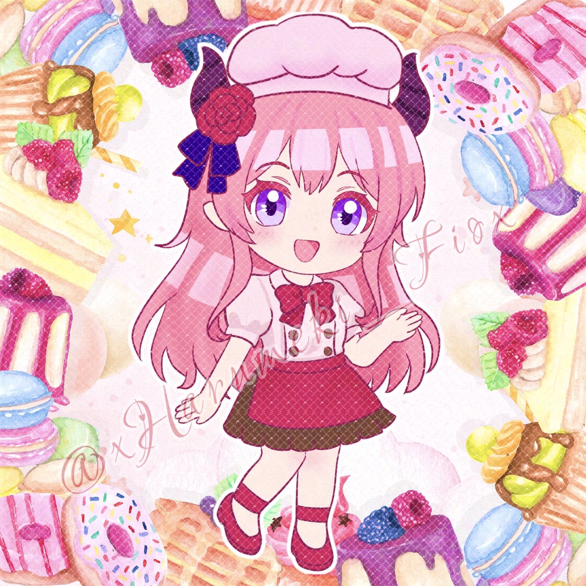 今日のデコレーションケーキの日の
企画用に描いたのだけど
思っていたより可愛く描けた気がする…

スイーツシリーズ  フィオニア
～パティシエ＆ウエイトレスver.～

需要あったらいつか
量産企画したいなᝰ✍️♡
#量産SD #量産企画 #イラスト企画