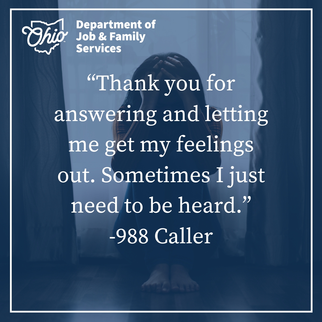 If you or someone you know is struggling, help is just a call away. Reach out to the Ohio Suicide and Crisis Lifeline—support is available 24/7. Visit bit.ly/3ziosay for more information.