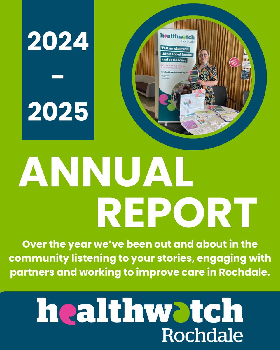 Over the last year we have been out and about across the Rochdale Borough listening to residents, engaging with organisations and working to improve health and social care in Rochdale.
Read our Annual Report here: healthwatchrochdale.org.uk/report/2025-07…