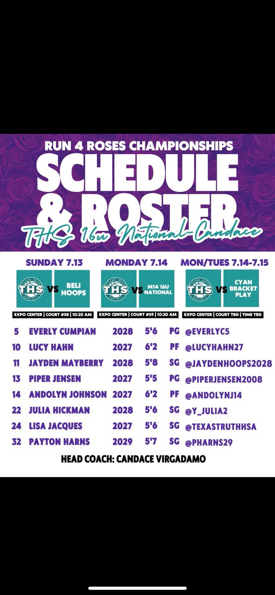 Everly Cumpian (@everlyc5) on Twitter photo Come check us out today, court 58 at 10:20! <a href="/TFNsRun4Roses/">TFN's Run 4 Roses</a> <a href="/thshoopz/">THS</a> <a href="/itscoachv_/">Coach Candace Virgadamo</a> Come check us out today, court 58 at 10:20! <a href="/TFNsRun4Roses/">TFN's Run 4 Roses</a> <a href="/thshoopz/">THS</a> <a href="/itscoachv_/">Coach Candace Virgadamo</a>