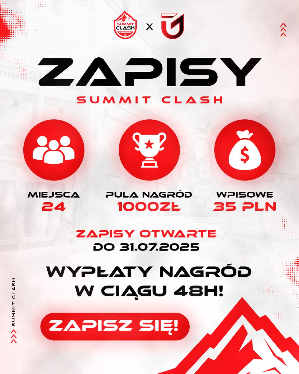 Czas na prawdziwe emocje! 🔥 Już 1 sierpnia startuje Summit Clash!
Rywalizacja toczyć się będzie w systemie ligowym z fazą pucharową.

💬 Zbieraj ekipę i zarejestruj się - liczba miejsc ograniczona!

Więcej informacji na discordzie <a href="/PODZIEMIECS2/">UndergroundCS2</a>, link w komentarzu ⤵️