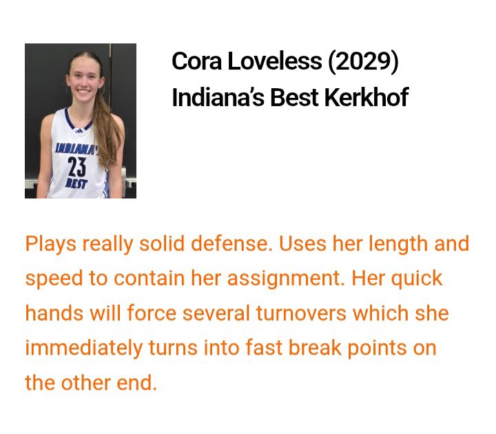 Cora Loveless (@cora_loveless) on Twitter photo Thank you <a href="/NE2KHoops/">NE2KHoops</a> <a href="/Elite40League/">Elite 40 League</a> for watching <a href="/INBestBBall2029/">Indiana's Best Basketball 2029</a> play this weekend. I appreciate the recognition. I especially appreciate that you are watching BOTH sides of the ball! Defense wins games!!! <a href="/M14hoopsindy/">M14Hoops Indy</a> <a href="/INBestBBall/">Indiana's Best BBall</a> <a href="/WL_girlsbball/">WL Girls Basketball</a> <a href="/PGHIndiana/">Prep Girls Hoops Indiana</a> <a href="/coachbeckett/">IGBRR Hoops</a> Thank you <a href="/NE2KHoops/">NE2KHoops</a> <a href="/Elite40League/">Elite 40 League</a> for watching <a href="/INBestBBall2029/">Indiana's Best Basketball 2029</a> play this weekend. I appreciate the recognition. I especially appreciate that you are watching BOTH sides of the ball! Defense wins games!!! <a href="/M14hoopsindy/">M14Hoops Indy</a> <a href="/INBestBBall/">Indiana's Best BBall</a> <a href="/WL_girlsbball/">WL Girls Basketball</a> <a href="/PGHIndiana/">Prep Girls Hoops Indiana</a> <a href="/coachbeckett/">IGBRR Hoops</a>