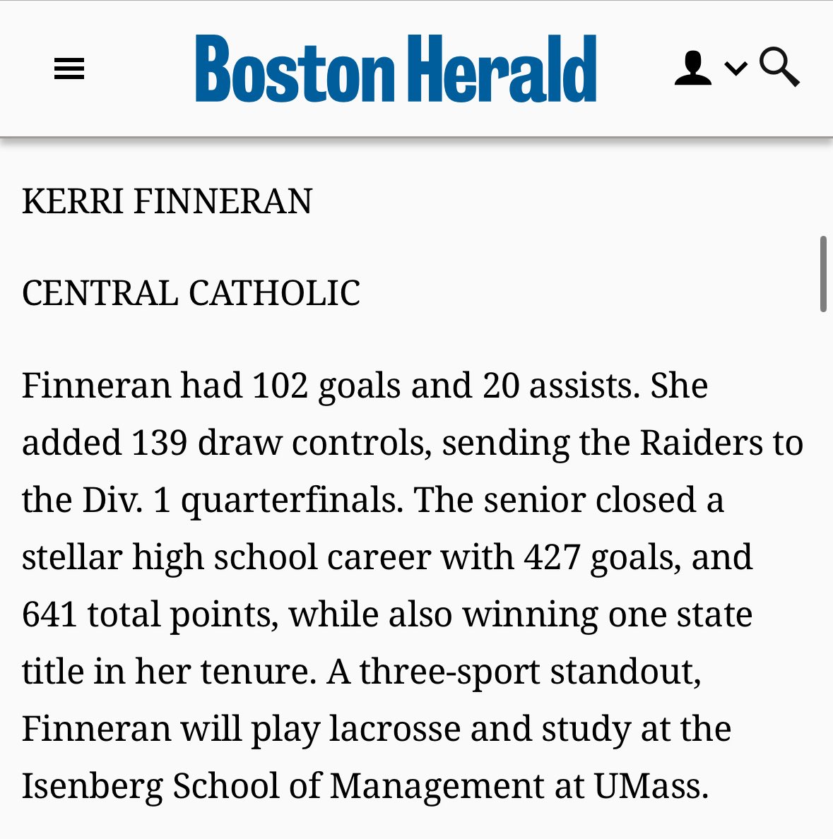 CCRaider_sports's tweet image. Congratulations to Kerri Finneran who finishes her career as a Globe and Herald All-Scholastic! #wearecentral