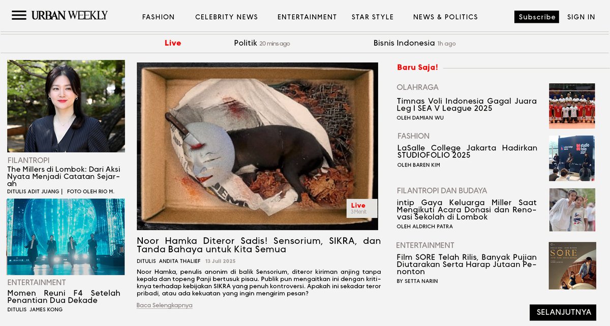 #UrbanWeekly dalam rubrik Politik (trans Indonesia): Sensorium Jadi Nyata? Penulis Anonim Diteror Anjing Tanpa Kepala! #NoorHamka #Sensorium