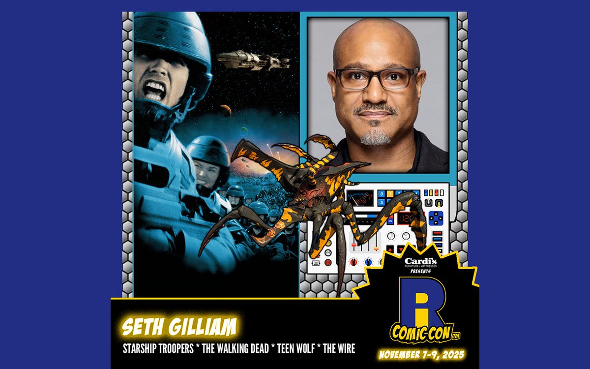 ricomiccon's tweet image. Please welcome @Seth_Gilliam to
#RICC2025 at @the_amppvd and @riconvention! Seth
played Sugar Watkins in Starship Troopers. He is also
known for his portrayals of Ellis Carver on The Wire,
Clayton Hughes on Oz, Dr. Alan Deaton on Teen Wolf,
and Father Gabriel Stokes on The…
