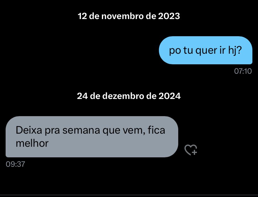 Lealdade e com pressa (@boemiocrvg) on Twitter photo <a href="/fefito/">Fernando Oliveira</a> isso lembra eu e meu amigo q uma vez por ano nos respondemos sobre um rolé que ainda tamo marcando. <a href="/fefito/">Fernando Oliveira</a> isso lembra eu e meu amigo q uma vez por ano nos respondemos sobre um rolé que ainda tamo marcando.