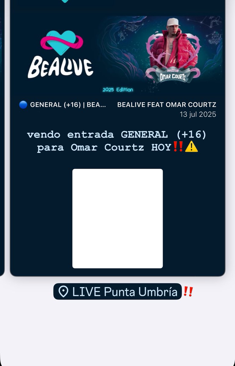 Vendo entrada GENERAL para Omar Courtz hoy en Live #omarcourtz #livepuntaumbria