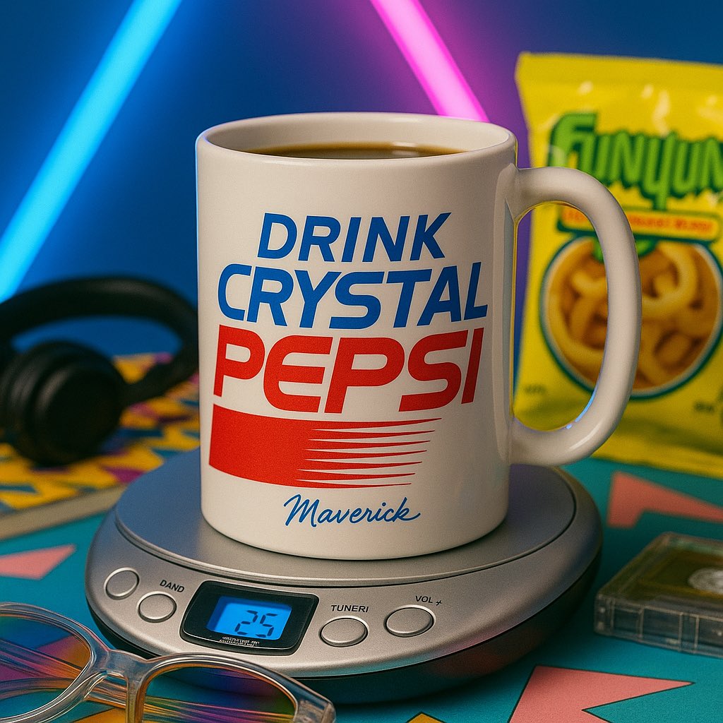 maverickmentor_'s tweet image. Good Morning Friends 🤍🙏🏼
🤍 It was clear. It was weird. It was… Pepsi?
Crystal Pepsi is the spiritual equivalent of wearing jelly sandals to church. It confused everyone, but damn if it didn’t look good in the fridge. This mug is here for your Sunday soft reset — in full 90s…