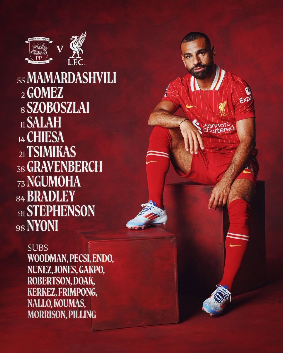 thejurgenholic's tweet image. LINEUP — #PraMusim
Preston vs Liverpool 

Tidak ada Wirtz di squad, sementara Nunez bench