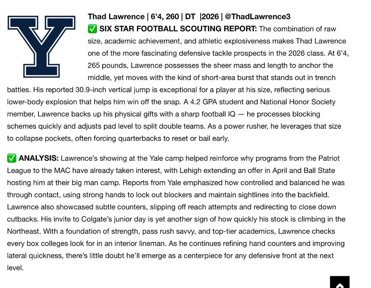 Thad Lawrence(β26) (@thadlawrence3) on Twitter photo I appreciate the write up <a href="/sixstarfootball/">Six Star Football | PLUS+</a>!!! <a href="/EzeObiora2/">Coach Eze Obiora π³π¬</a>
<a href="/BCHSTrojansFB/">Bishop Chatard HS Football</a> <a href="/CoachJanecek/">Tim Janecek</a> <a href="/CoachRenoYale/">Tony Reno</a> I appreciate the write up <a href="/sixstarfootball/">Six Star Football | PLUS+</a>!!! <a href="/EzeObiora2/">Coach Eze Obiora π³π¬</a>
<a href="/BCHSTrojansFB/">Bishop Chatard HS Football</a> <a href="/CoachJanecek/">Tim Janecek</a> <a href="/CoachRenoYale/">Tony Reno</a>