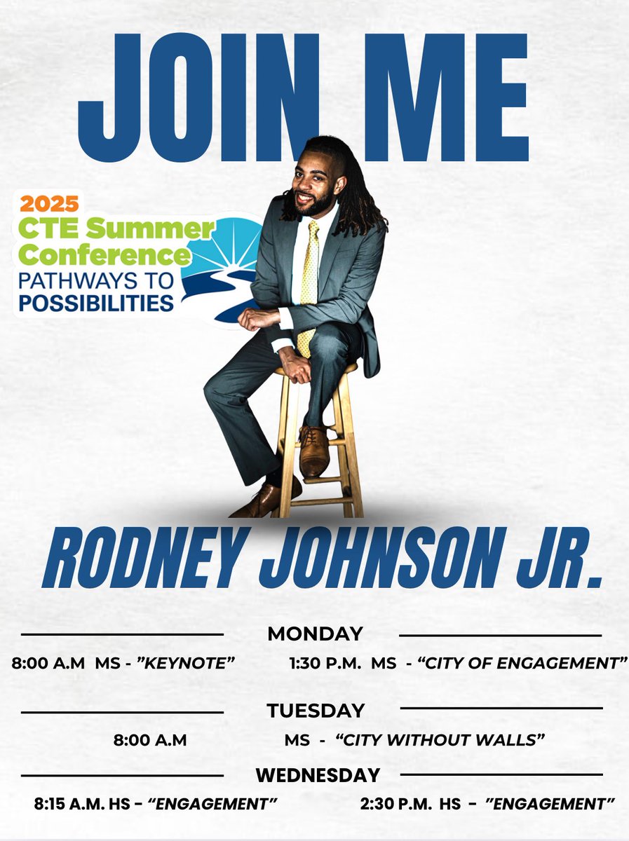 Rodney Johnson Jr (@_yngvisionary) on Twitter photo I am so excited to be with <a href="/CTEforNC/">NC Career and Technical Education</a> again this year!!!! Letβs Go !!!!
So much more time for us to grow together this year! Meet me at one of the sessions below!!! #cte #GodDidThis I am so excited to be with <a href="/CTEforNC/">NC Career and Technical Education</a> again this year!!!! Letβs Go !!!!
So much more time for us to grow together this year! Meet me at one of the sessions below!!! #cte #GodDidThis