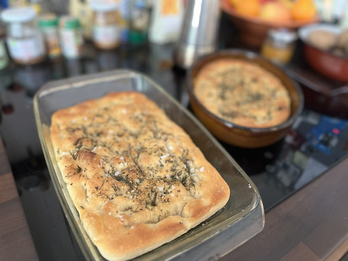 jacobinoire's tweet image. Made my first loaf of focaccia in 2025. So far, sooo tasty.