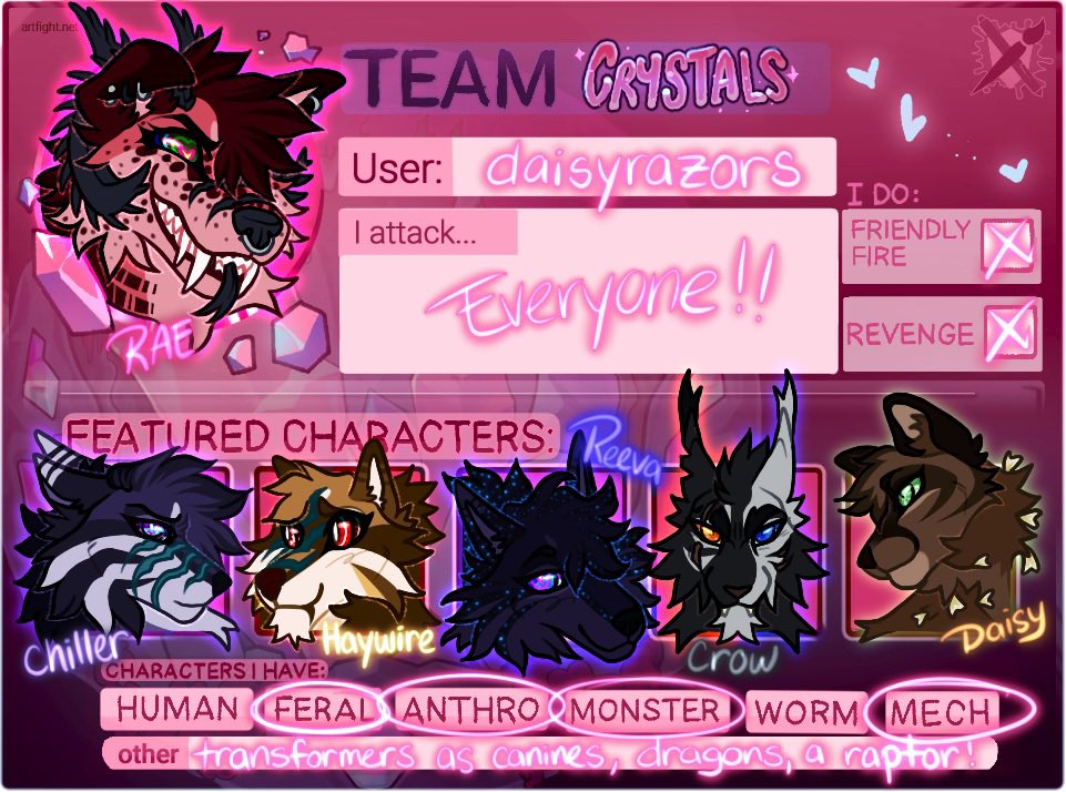 daisyrazors's tweet photo. me realizing I never posted my art fight link here… rip…
go ahead and drop ur links if you like, + my card and some revenge/attacks I’ve done so far that I’m super proud of! 🥹💖
.
@galemtido
moon_art_14 on AF
kingofthekraken on AF
.
https://t.co/jo7pFnJEEt https://t.co/HUvDHpUtXm