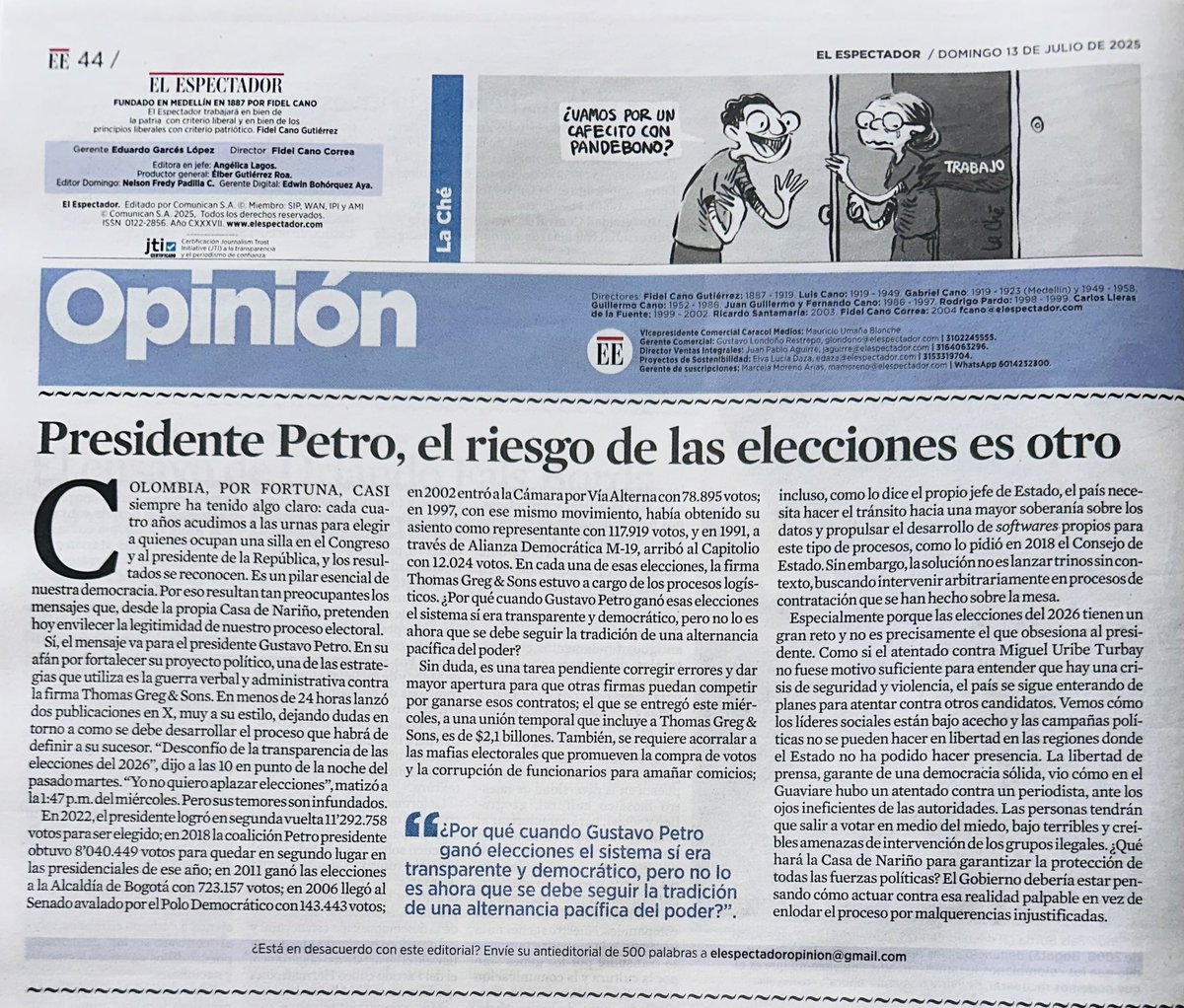 NicolasUmana's tweet image. “Presidente @petrogustavo el riesgo de las elecciones es otro” editorial de @fidelcanoco en @elespectador de hoy. Lectura recomendada: