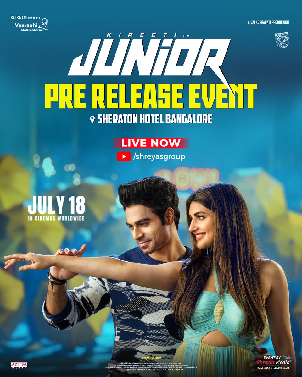 Shreyas Media (@shreyasgroup) on Twitter photo It’s TIME! The Grand Pre-Release Event of #JUNIOR is LIVE NOW!🤩
Watch Live Here ▶️ youtube.com/live/WTf16-LQU…
Event By <a href="/shreyasgroup/">Shreyas Media</a>✌️
#Junior Grand release on July 18th ✨
#JuniorOnJuly18th #JuniorPreReleaseEvent
<a href="/geneliad/">Genelia Deshmukh</a> <a href="/KireetiOfficial/">Kireeti</a> <a href="/sreeleela14/">Sreeleela</a> <a href="/ThisIsDSP/">DEVI SRI PRASAD</a> It’s TIME! The Grand Pre-Release Event of #JUNIOR is LIVE NOW!🤩
Watch Live Here ▶️ youtube.com/live/WTf16-LQU…
Event By <a href="/shreyasgroup/">Shreyas Media</a>✌️
#Junior Grand release on July 18th ✨
#JuniorOnJuly18th #JuniorPreReleaseEvent
<a href="/geneliad/">Genelia Deshmukh</a> <a href="/KireetiOfficial/">Kireeti</a> <a href="/sreeleela14/">Sreeleela</a> <a href="/ThisIsDSP/">DEVI SRI PRASAD</a>