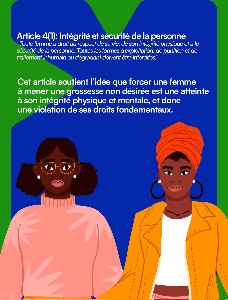 CentreOdas's tweet image. Zoom 🔎 sur quelques articles clés du #ProtocoleMaputo
👉 Article 14 
👉 Article 14(1)
👉 Article 14(2)(c)
👉 Article 4(1)

Malgré toutes ces dispositions, dans plusieurs pays africains, l’avortement est encore restreint, même dans les cas prévus par le protocole. Pourtant, son…