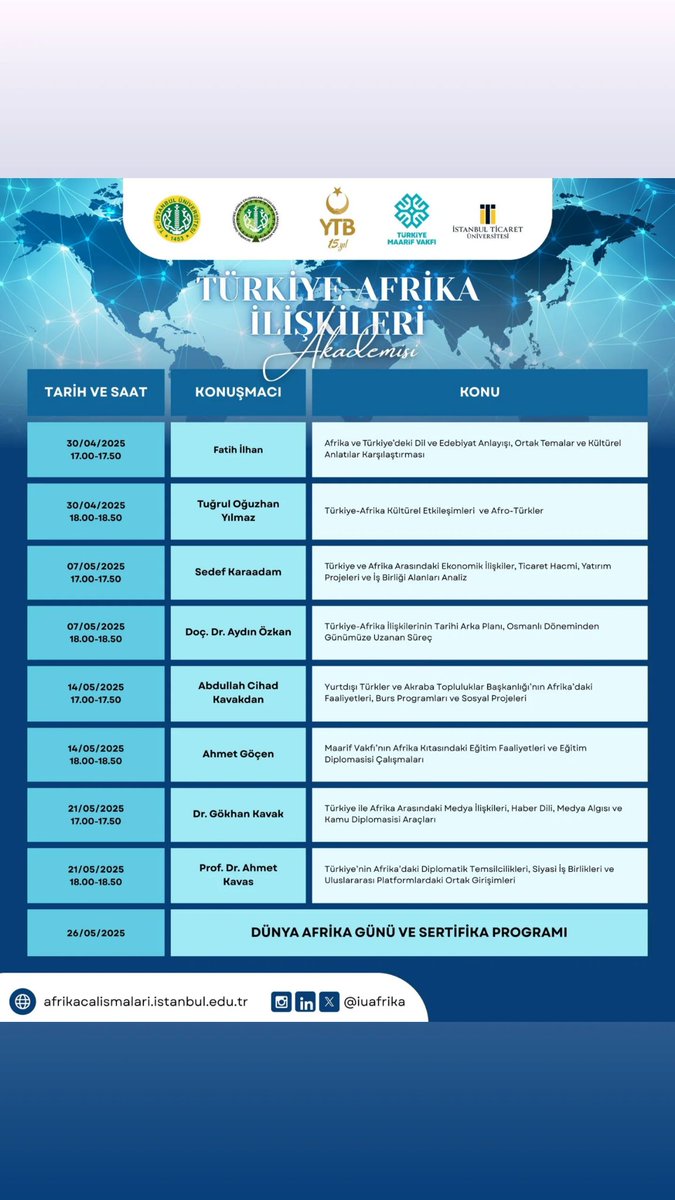 fathilhan's tweet photo. Türkiye - Afrika İlişkileri Akademisi’nde pek çok kıymetli uzman isimle birlikte yer almaktan ve konuşmacı olmaktan büyük onur duydum.

“Afrika ve Türkiye’deki Dil ve Edebiyat Anlayışı: Ortak Temalar ve Kültürel Anlatılar Karşılaştırması” başlıklı sunumumda; edebiyatın coğrafyalar ötesi benzerliklerini konuştuk.
“Afrika edebiyatı” gibi tekil bir kavramla koca bir kıtayı anlatmanın zor olduğunu vurguladım.
Ancak bir sınıflandırma yapılacaksa Doğu ve Batı Afrika gibi bölgesel yaklaşımlarla değerlendirme yapmak daha anlamlı olacaktır.

Konuşmama, Kenyalı yazar Ngũgĩ wa Thiong’o’nun ilham verici sözüyle başladım:
“Gecenin en karanlık olduğu an, gündüze en yakın olan andır.”

Sunum boyunca Doğu Afrika ile Anadolu edebiyatı arasındaki ortaklıkları vurguladım:
Nasıl ki bizde Meddahlar varsa, Batı Afrika’da Griot’lar var.
Bizde Dede Korkut varsa, Doğu Afrika’da sözlü geleneği yaşatan Mwimbaji’ler var.
Bu anlatılar; hafızamızın, kimliğimizin ve kültürümüzün ortak taşıyıcıları.

Ayrıca, Svahili (Swahili) dili ile Türkçe arasındaki ses benzerlikleri, deyim yapıları ve tarihî etkileşimler üzerine de konuştuk.
Dil üzerinden kurulan köprülerin ne kadar güçlü olduğuna bir kez daha tanıklık ettik.

Sekiz seminerlik yoğun bir programın ardından, katılımcılara Afrika Günü'nde  sertifikaları takdim edildi.
Hem akademik hem kültürel anlamda ilham verici bir gündü.

Bu anlamlı organizasyonu gerçekleştiren ve beni davet eden başta Prof. Dr. Ahmet Kavas hocama,
ev sahipliği için Aydın Hocam’a,
ve organizasyonda emeği geçen Mehmet kardeşime ve tüm ekibe yürekten teşekkür ederim.
✨️✨️✨️✨️✨️✨️✨️✨️✨️✨️✨️✨️✨️✨️✨️✨️✨️✨️✨️
It was a great honor to speak alongside many distinguished experts at the Türkiye���Africa Relations Academy.

In my talk titled
“Understanding Language and Literature in Africa and Türkiye: Shared Themes and Cultural Narratives,”
we explored the deep literary and cultural connections between our regions.
At the very beginning of my presentation, I emphasized an important point:
It is nearly impossible to define such a vast and diverse continent under the single label of "African literature."
If we are to categorize it meaningfully, regional perspectives such as East and West Africa provide a more appropriate framework.
I began my talk with a powerful quote by Kenyan author Ngũgĩ wa Thiong’o:
“The darkest moment of the night is just before dawn.”
Throughout the session, I highlighted the parallels between East African and Turkish storytelling:
Just as we have the Meddah, West Africa has the Griot.
While we have Dede Korkut, East Africa has the Mwimbaji – the guardians of oral tradition.
These narrative forms, though shaped by geography, share a spirit of memory, identity,
I also discussed the linguistic and cultural similarities between the Swahili language and Turkish,
especially in their phonetic harmony, idiomatic expressions, and historical connections.

After eight rich seminar sessions, students were awarded certificates during the Africa Day ceremony.