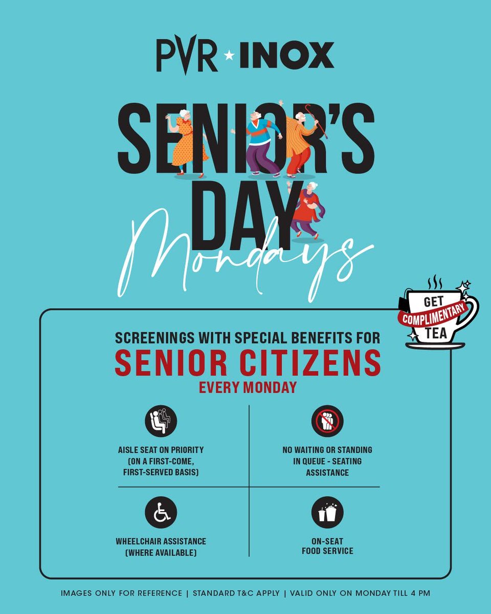 Seniors, enjoy your favourite films in total comfort. 🍿 💛

Have a relaxed movie day with: 
✅ Priority Aisle Seating (First-come, first-served)
✅ No Queues, No Hassles (Assisted seating)
✅ Wheelchair Assistance (According to availability)
✅ On-Seat Food Service 
✅ Plus, a