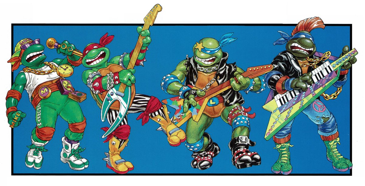 TanookiKuribo's tweet image. Here's a high-res scan of Rock'n Rollin' Turtles action figure concept art (1991).