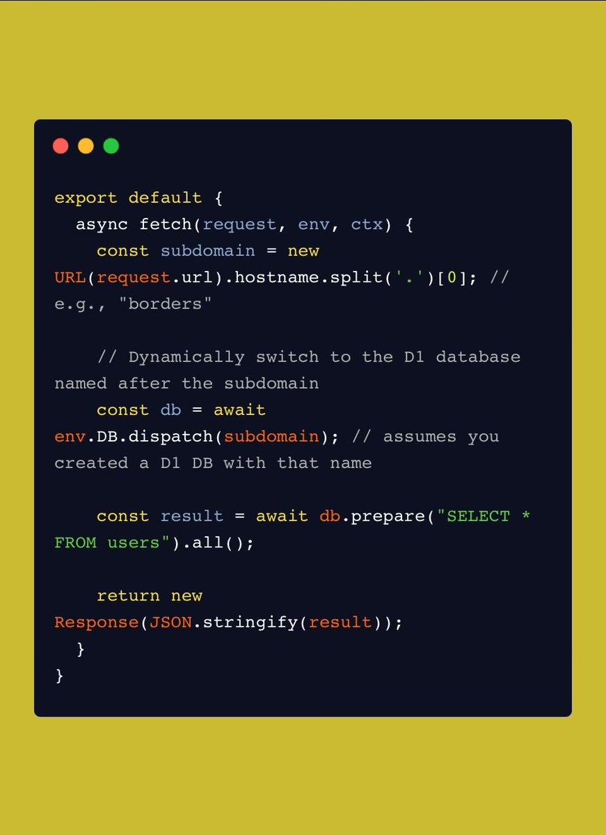 ldenoue's tweet image. ChatGPT hallucinated dynamic D1 bindings using a dispatch method 😉wishful thinking but nice proposal for @CloudflareDev
