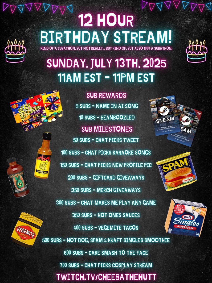 Happy Sunday everyone! 

I’ll be live on Twitch at 11am EST for 12 hours of Birthday Shenanigans!

Hopefully there will be games this time…

See you soon! 

twitch.tv/CheebaTheHutt