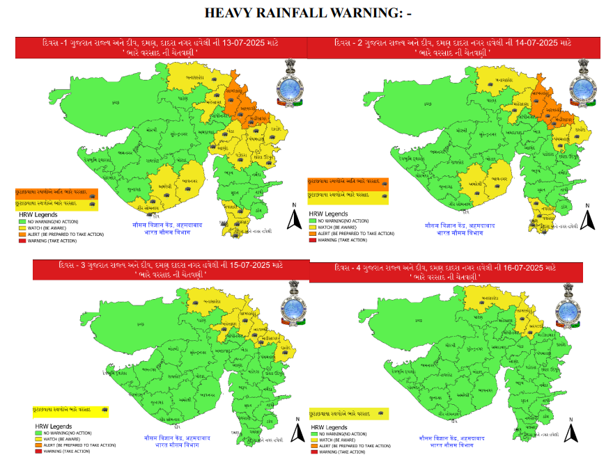 Gujarat Braces for Week-Long Widespread Rainfall with Heavy Showers & Thunderstorm Alerts by IMD in Parts