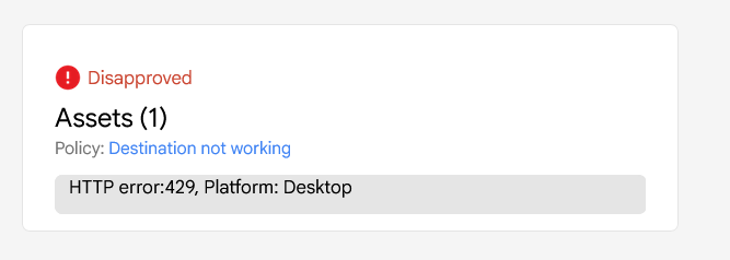 Woke up to multiple accounts having all ads from select campaigns disapproved for destination not working 429 error.  Every single one I checked was working fine. Appeals sent. These accounts are unrelated other than I manage them.  #ppcchat