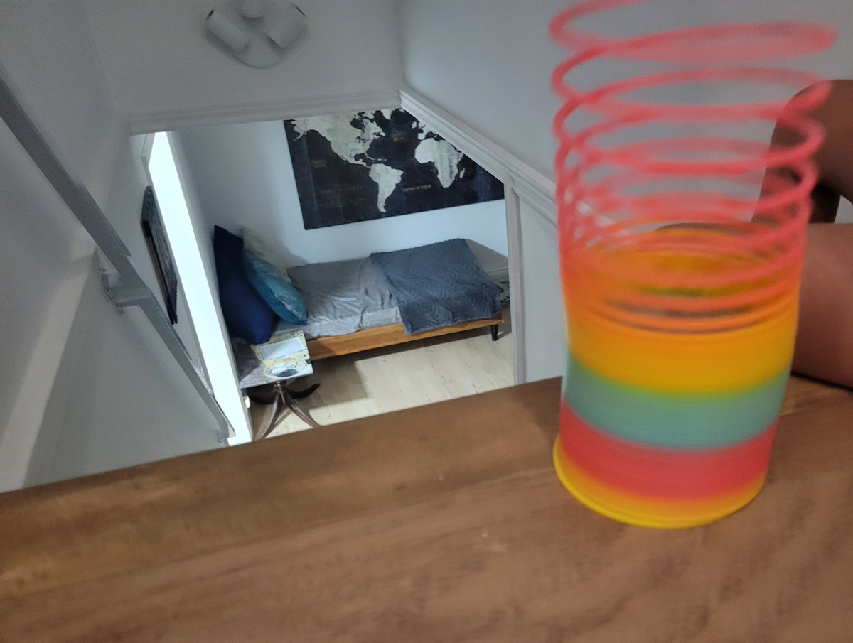 Torrential rainfall outside, so the 5-year old and I are racing slinkies down the basement stairs... to the soundtrack of Rush's "Moving Pictures" blasting loudly. You can tell his mother is not home.