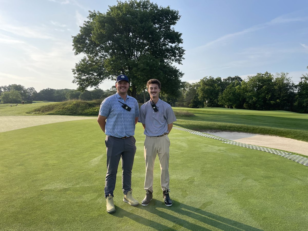 OSU_ATI_Turf's tweet photo. Great to see @HunterSnell11 on his internship at Exmoor CC where @ADaroczy and @chmitchell2023 are giving him a great experience https://t.co/af2BEnDshA