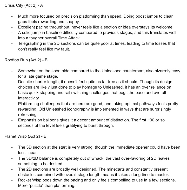 Thoughts on each of the Modern Sonic stages in Generations. It's all pretty good stuff.