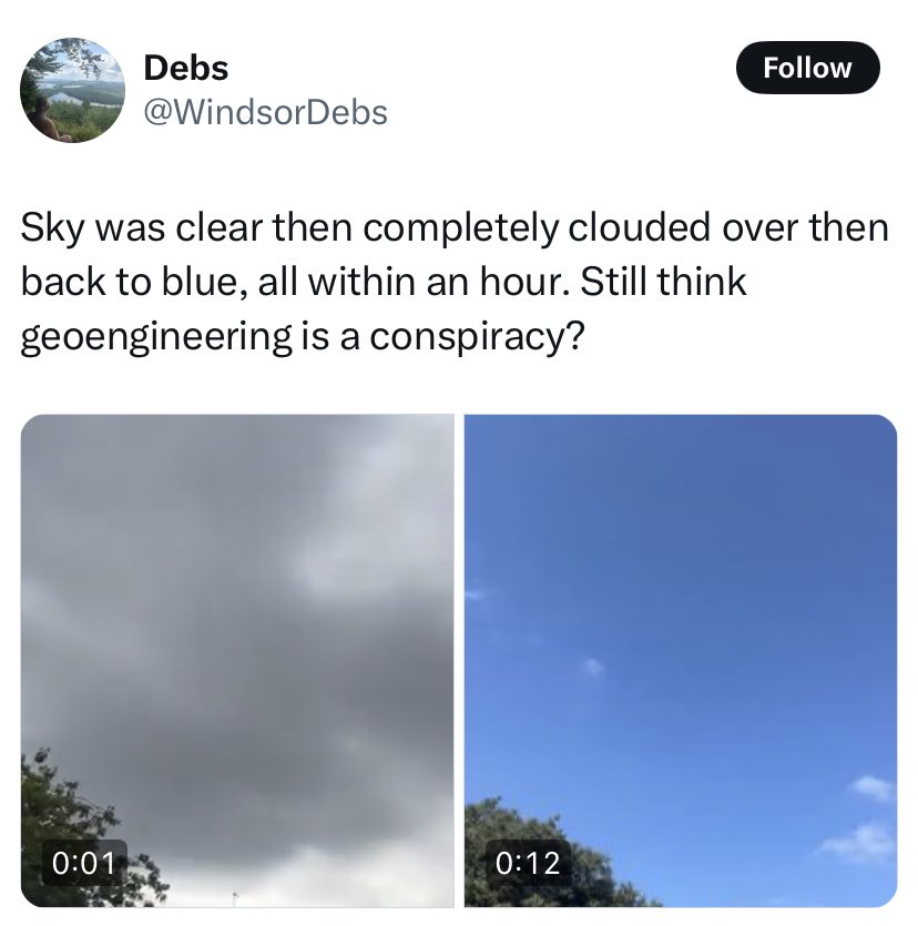It’s quite staggering that folk like Debs are so baffled by clouds.

Clouds come and go, Your delusions are with you forever. 🥴