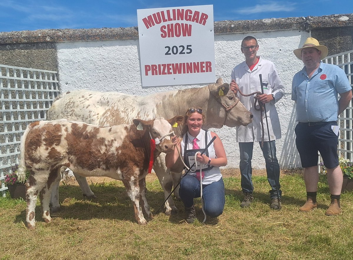 Carlow breeders Sarah and Owen O Neill with the best cow and calf in the commercial section, pictured here with judge Errol Mc Curtin <a href="/farmersjournal/">Irish Farmers Journal</a>