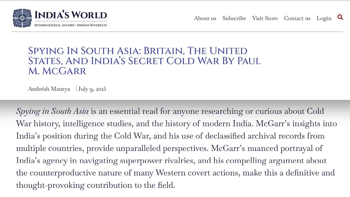 Paul McGarr (@paul_mcgarr) on Twitter photo Humbled by a kind review of Spying in South Asia cambridge.org/9781108843676 in <a href="/IndiasWorld_mag/">India's World</a> . Honoured the review appeared in a publication that, under the expert leadership of <a href="/HappymonJacob/">Happymon Jacob</a> & <a href="/MohanCRaja/">C. Raja Mohan</a>, is now the go to outlet for commentary on India's international affairs. Humbled by a kind review of Spying in South Asia cambridge.org/9781108843676 in <a href="/IndiasWorld_mag/">India's World</a> . Honoured the review appeared in a publication that, under the expert leadership of <a href="/HappymonJacob/">Happymon Jacob</a> & <a href="/MohanCRaja/">C. Raja Mohan</a>, is now the go to outlet for commentary on India's international affairs.