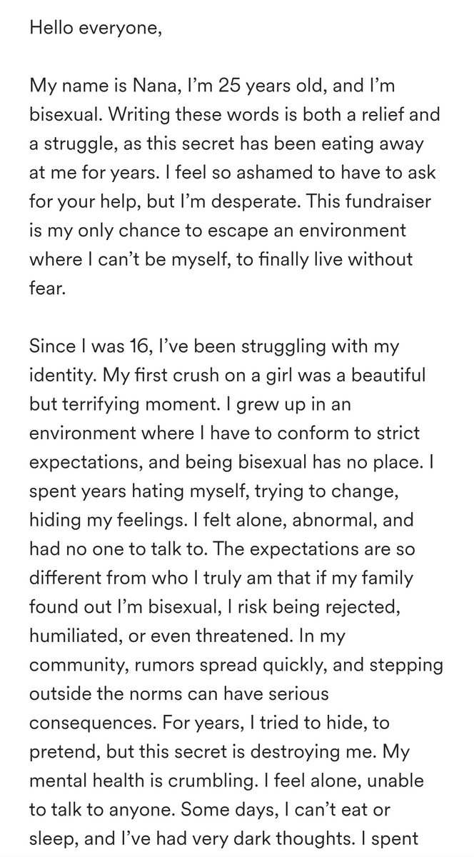 _forbisexuals's tweet image. one of our followers, a muslim bisexual woman, asked us to share her story. if you can, read, share & donate if it's within your possibility. here is the link to the gofundme: gofund.me/66fe45ca