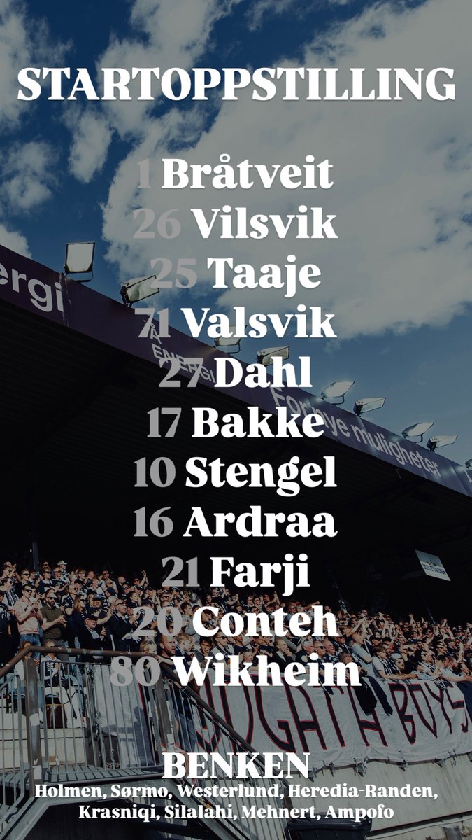 Her er laget som starter mot Tromsø 📋

👊🏼 Kampstart 17:00