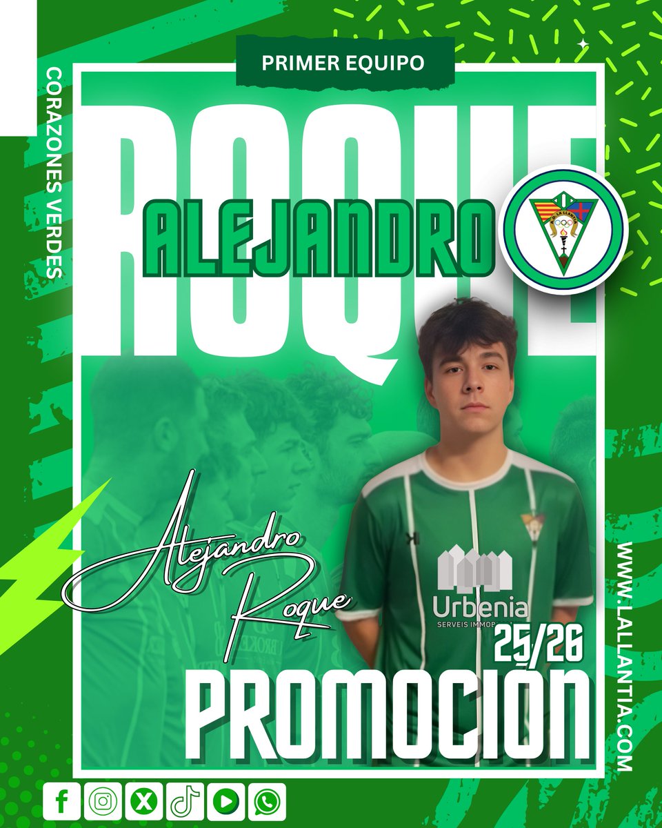 Alejandro Roque
Tras destacar en fútbol base, da el salto al primer equipo. Juventud, disciplina y proyección para nuestro lateral 💚 ¡Bienvenido, Roque!
#Temporada25/26 #Corazonesverdes