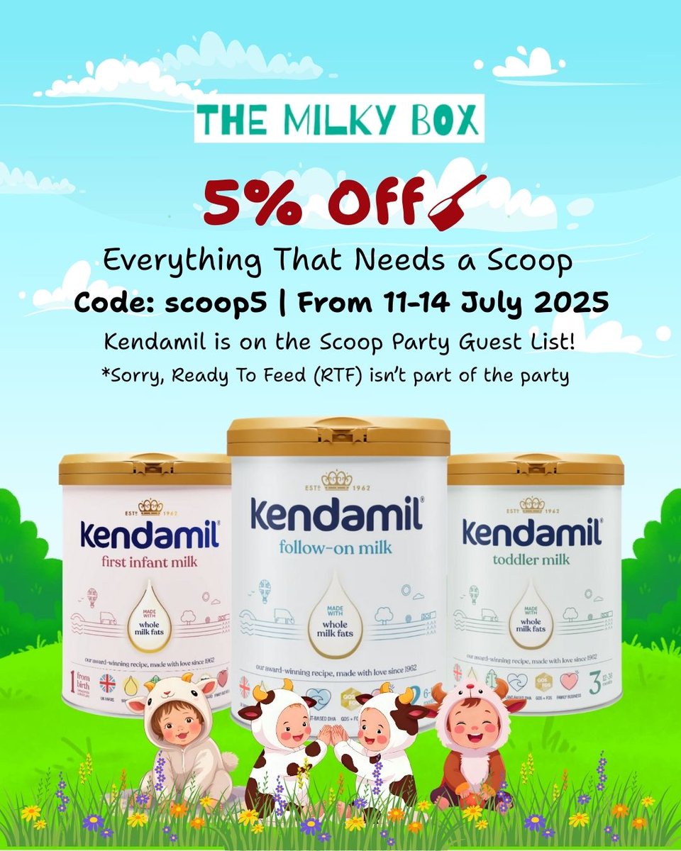 TheMilkyBox's tweet photo. No Scoop, No Deal 😅
But if it comes with a spoon, it’s 5% OFF!
Kendamil and Kabrita are attending the scoop party. 
Party period: July 11–14 only.
Code: scoop5 at checkout! 
https://t.co/yKwkDMAHfG https://t.co/dugh1fcqRC