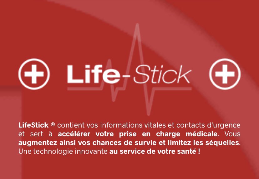 Protégez-vous et protégez vos proches avec <a href="/LifeStick_FR/">LifeStick ®</a> !

En cas d'urgence, LifeStick permet aux secours d'accéder instantanément à vos informations vitales et contacts d'urgence, assurant ainsi une meilleure prise en charge.

+ d’infos ➡️ lifestick.fr
