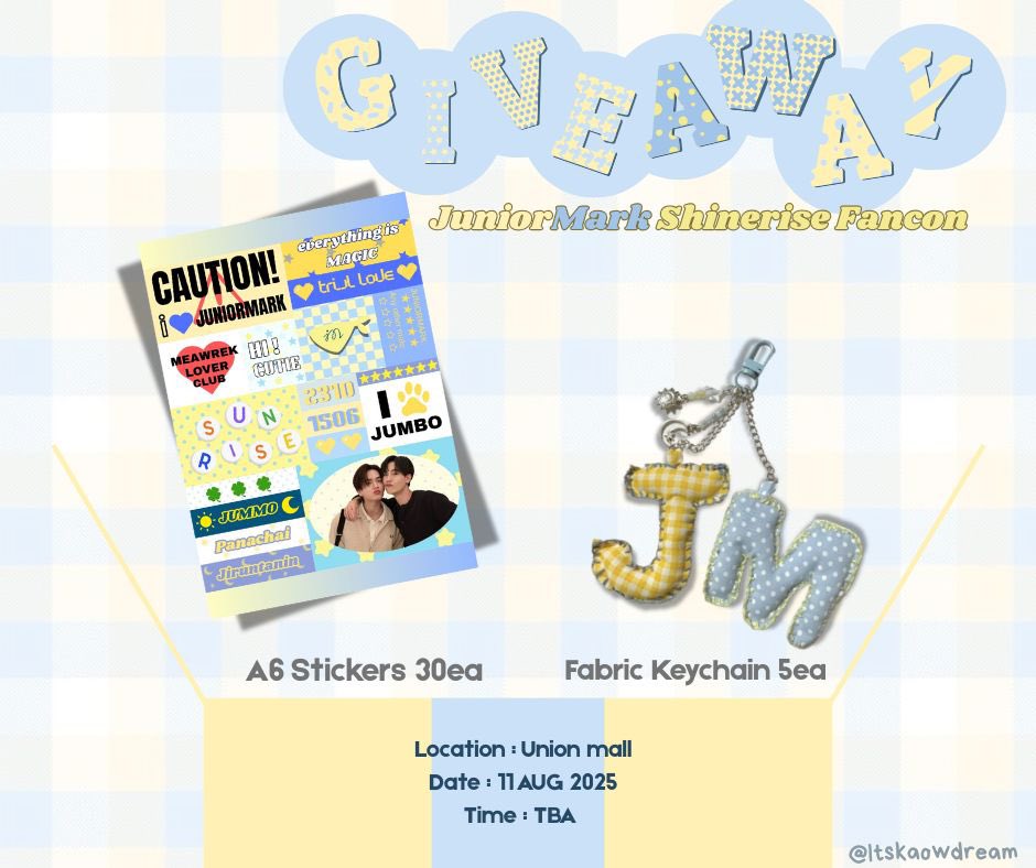 ᴘʟs ᴋɪɴᴅʟʏ ʀᴛ໒꒱ིྀ༝⁺

.𖥔 ݁ ˖  𝑔𝑖𝘷𝑒𝑎𝑤𝑎𝑦 #JuniorMarkFancon

A6 Stickers (30ea)
Fabric Keychain (5ea) 

.𖥔 ݁ ˖ ☀︎ .𖥔 ݁ ˖ ☾ .𖥔 ݁ ˖
Location : Union mall
Date : 11/08 
Time: TBA

𓍯𓂃 exchange pls dm♡

˚₊‧꒰ა #junniorrs #markjrtn #juniormark ໒꒱ ‧₊˚
