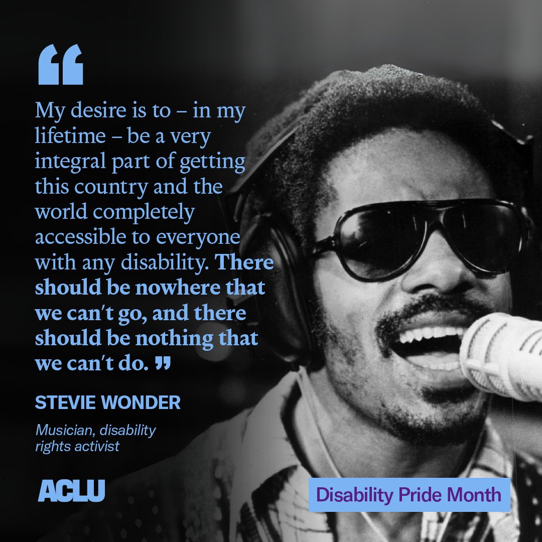 ACLUofWisconsin's tweet image. July is Disability Pride Month. It is a time to recognize people with disabilities and celebrate the anniversary of the Americans with Disabilities Act (ADA) on July 26th, 1990.
Remember: Disability Rights are civil rights. All day. Every Day.