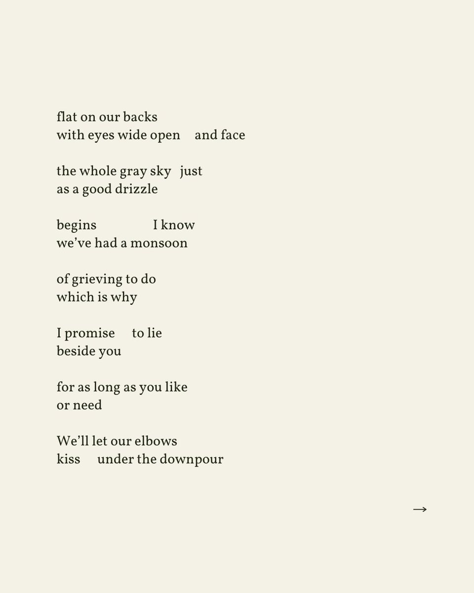 readalittlepoem's tweet image. “I know / we’ve had a monsoon // of grieving to do / which is why // I promise to lie / beside you // for as long as you like / or need”
— Patrick Rosal
.
.
.
This poem appeared in Poem-a-Day by the Academy of American Poets, 2024. Shared here with deep gratitude.