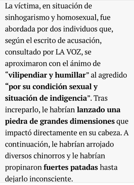 LA VOZ DE ALMERÍA (31 DE MAYO DE 2025)

Unos NEONAZIS ESPAÑOLES, que ya están en prisión, golpean a un anciano por ser POBRE y por ser HOMOSEXUAL

¿Y ahora a quién cazamos? ¿Y ahora qué quemamos?

lavozdealmeria.com/almeria/suceso…