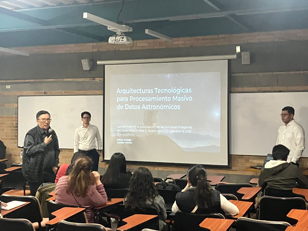 encisosystems's tweet photo. 🌌 Edison Arango &amp; Cristian Infante shared how 🇨🇴 contributed to #RubinObservatory during #JuevesBajoLasEstrellas.

🛰️ FITS Liberator improvements
📡 Massive data processing

“Local talent is shaping global science” – Prof. Higuera
🔗 https://t.co/JOerj6OCtl https://t.co/ocPlZymvTD