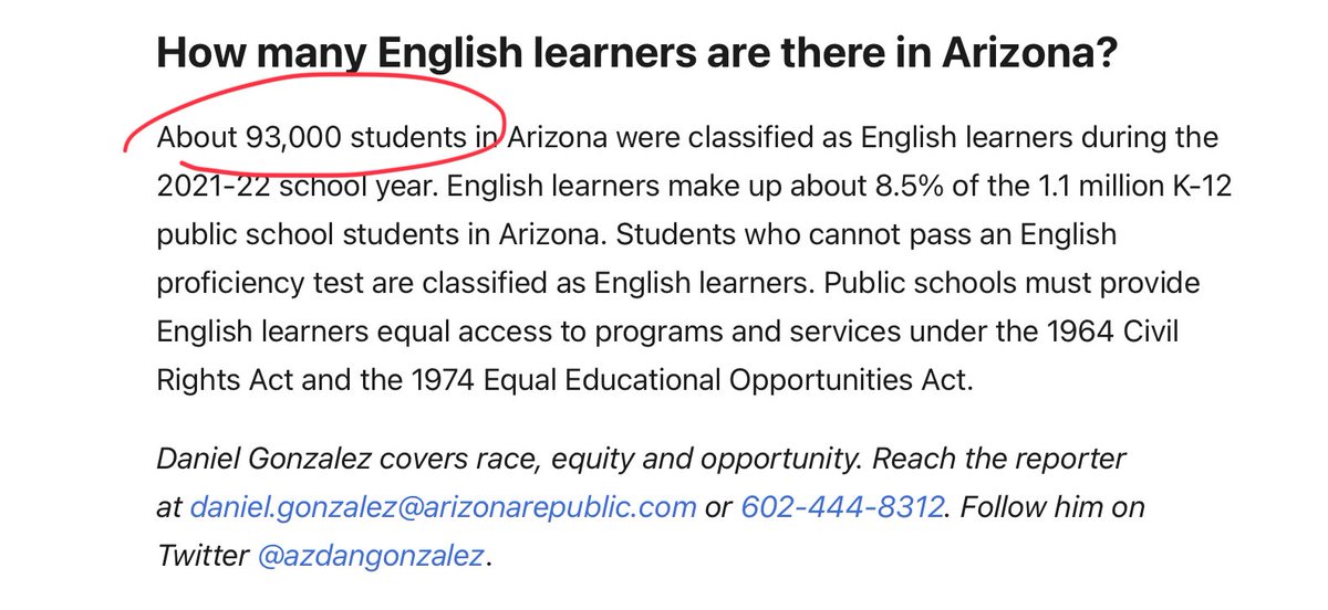Arizona: 
(~93,000 immigrant students) x ($12,371 per pupil FY24)
= $1,150,503,000 per annum

PLUS cost to train, hire, and manage ESL teachers and programs statewide
= ?