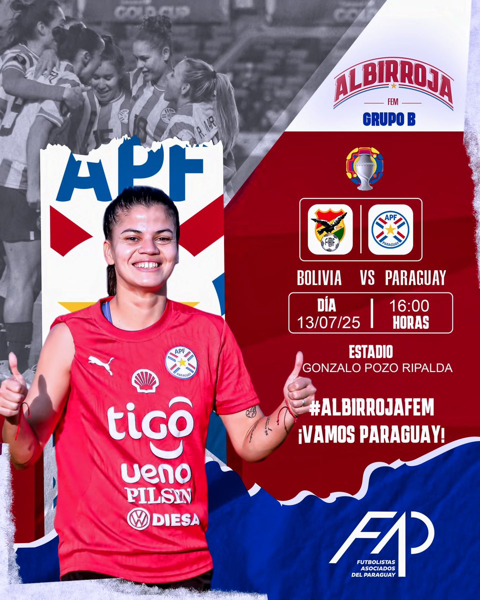 FAParaguay's tweet image. 🏆 #CopaAmericaFEM #Ecuador2025🇪🇨
🇵🇾 La #AlbirrojaFEM 🙋🏻♀️ debuta hoy (16:00 vs. #Bolivia 🇧🇴) en la competencia continental.
💪🏼 ¡Éxitos a la selección femenina en su estreno! ¡VAMOS, CHICAS, VAMOS #PARAGUAY! 🤩
#FAP #FutbolistasParaguayas #FútbolParaguayo #Paraguay