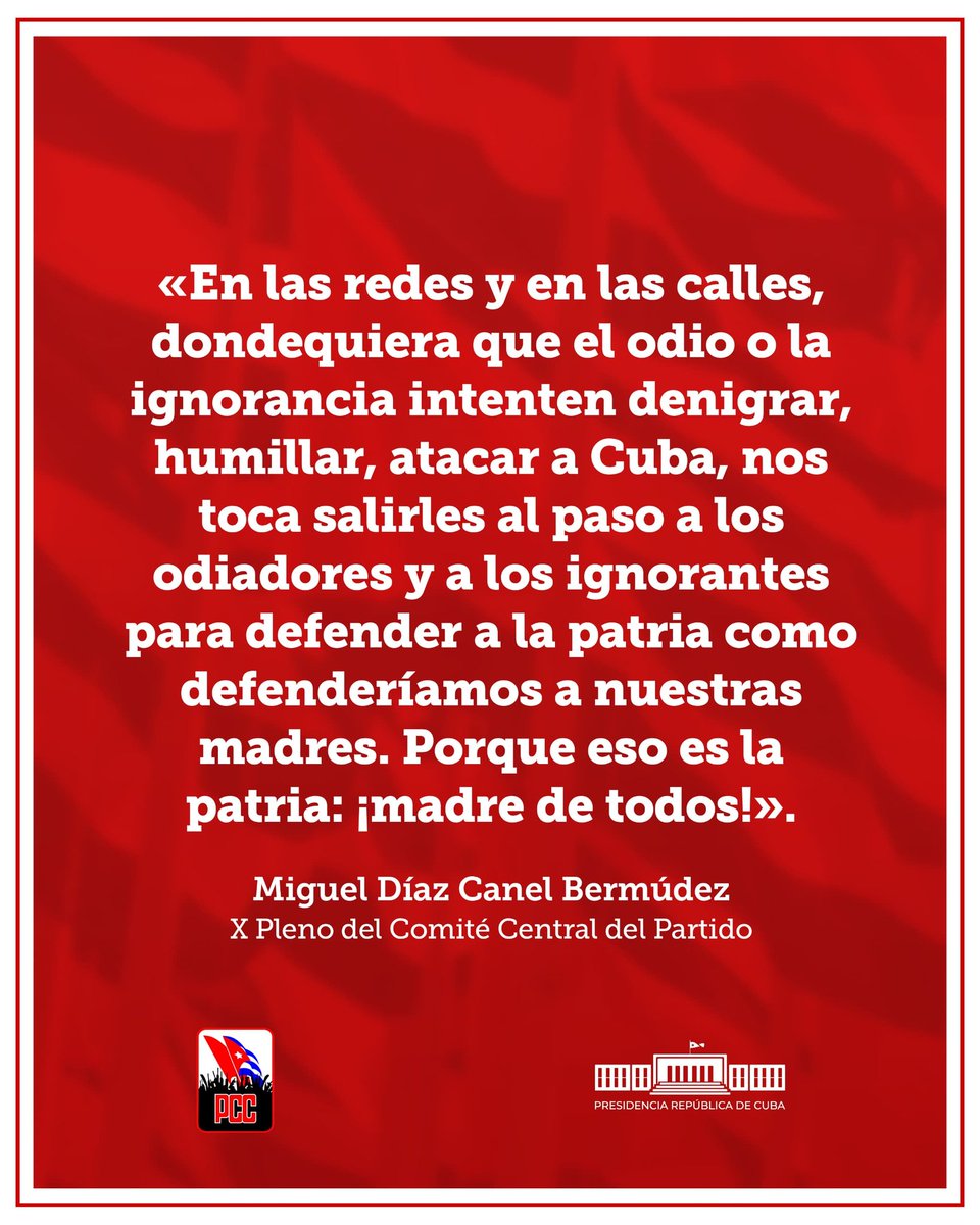 🇨🇺| "En las redes y en las calles, dondequiera que el odio o la ignorancia intenten denigrar, humillar, atacar a #Cuba, nos toca salirles al paso a los odiadores y a los ignorantes para defender a la patria como defenderíamos a nuestras madres'. 

🔗| youtu.be/x9ZnEEMEktY?si…