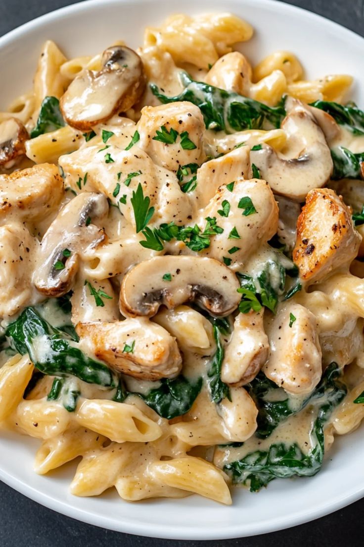 WHATSFORDlNNER's tweet image. Chicken Alfredo with Spinach and Mushrooms